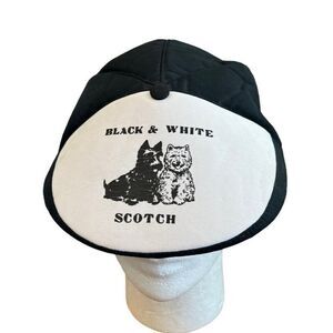 Black & White Scotch Tam Hat Scottish Terrier Westie Dog Vintage Cap Korea Snap